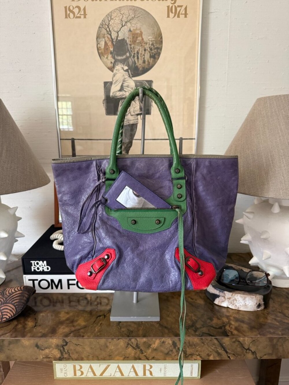 BALENCIAGA Multicolor City Bag Tote Small Sunday moto Blue Green Red - Picture 5 of 10